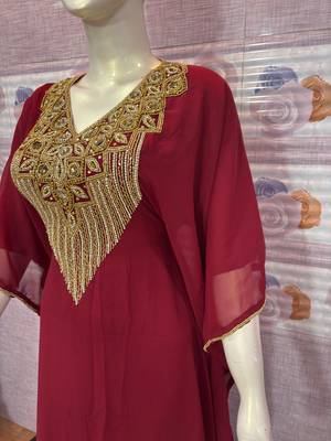 Maroon Designer Stitched Kaftan with Golden Hand Embroidery Royal Party & Festive Wear 3