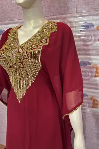  Maroon Designer Stitched Kaftan with Golden Hand Embroidery Royal Party & Festive Wear