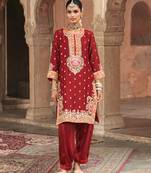Red embroidered chanderi silk kurta set