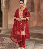 Red embroidered chanderi silk kurta set With Dupatta