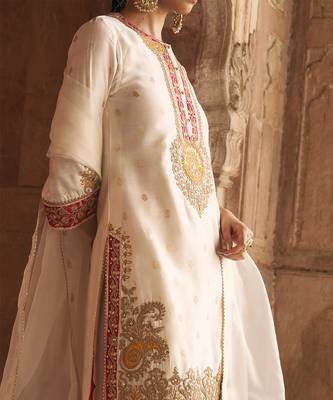 Ivory embroidered chanderi silk kurta set With Dupatta 5