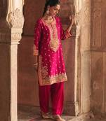 Hot pink embroidered chanderi silk kurta set