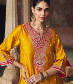 Mustard embroidered chanderi silk kurta set