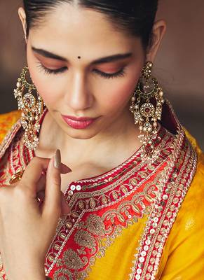 Mustard embroidered chanderi silk kurta set With Dupatta 3