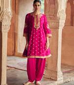 Pink embroidered chanderi silk kurta set
