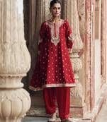 Red embroidered chanderi silk kurta set