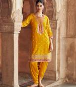 Mustard embroidered chanderi silk kurta set