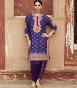 Purple embroidered chanderi silk kurta set