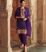 Purple embroidered chanderi silk kurta set With Dupatta