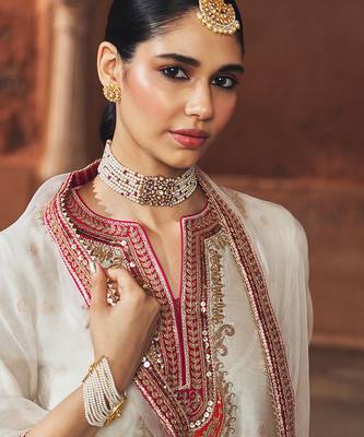 Ivory embroidered chanderi silk kurta set 5