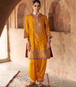 Mustard embroidered chanderi silk kurta set