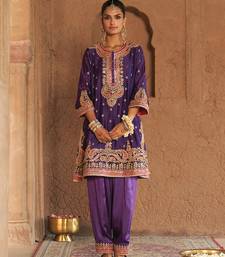 Purple embroidered chanderi silk kurta set