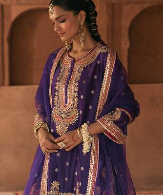 Purple embroidered chanderi silk kurta set 4