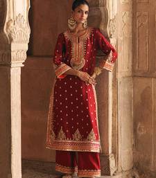 Red embroidered chanderi silk kurta set
