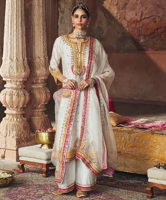 Ivory embroidered chanderi silk kurta set 1