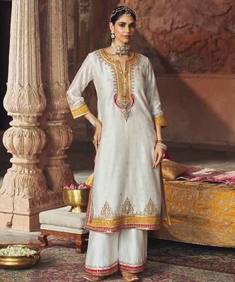 Ivory embroidered chanderi silk kurta set 2