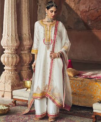 Ivory embroidered chanderi silk kurta set 3