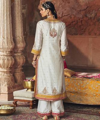 Ivory embroidered chanderi silk kurta set 5