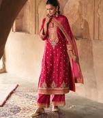 Hot pink embroidered chanderi silk kurta set