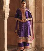 Purple embroidered chanderi silk kurta set