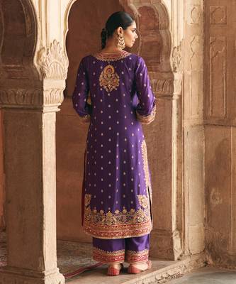 Purple embroidered chanderi silk kurta set 2