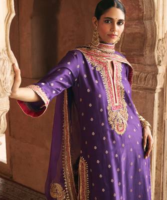 Purple embroidered chanderi silk kurta set 3