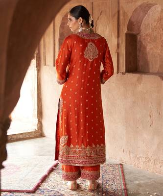 Orange embroidered chanderi silk kurta set 3