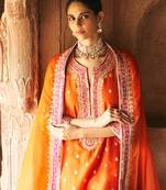 Orange embroidered chanderi silk kurta set