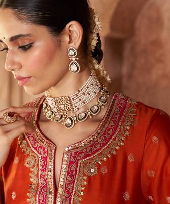 Orange embroidered chanderi silk kurta set 4