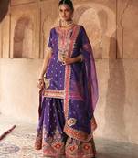 Purple embroidered chanderi silk sharara set