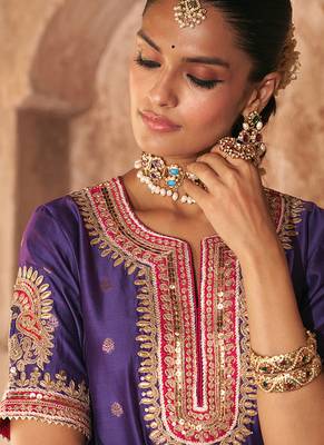 Purple embroidered chanderi silk sharara set 2