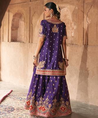 Purple embroidered chanderi silk sharara set 3