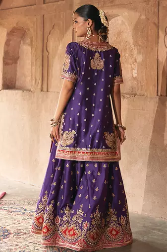Purple embroidered chanderi silk sharara set