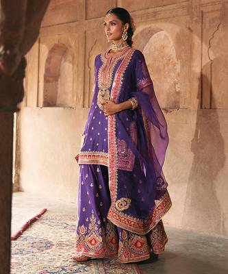 Purple embroidered chanderi silk sharara set 4