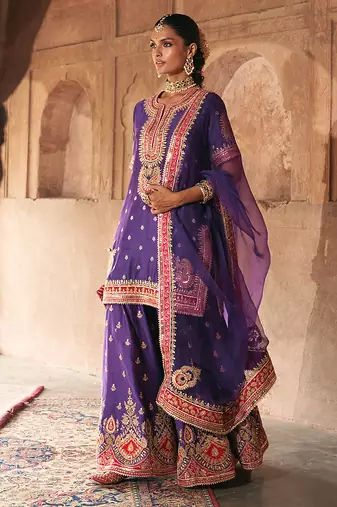 Purple embroidered chanderi silk sharara set