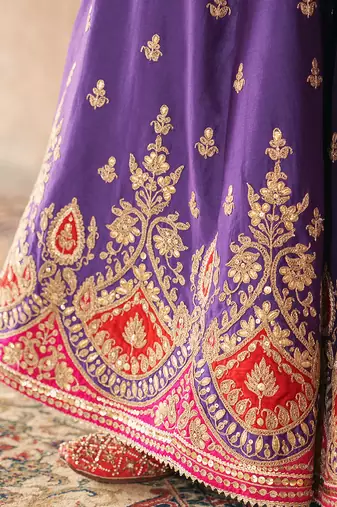 Purple embroidered chanderi silk sharara set