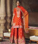 Orange embroidered chanderi silk sharara set