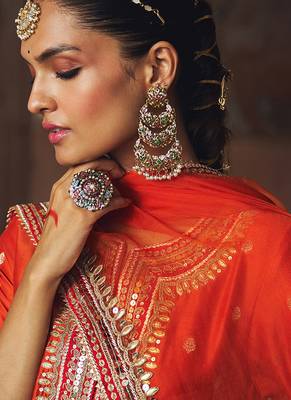 Orange embroidered chanderi silk sharara set 3