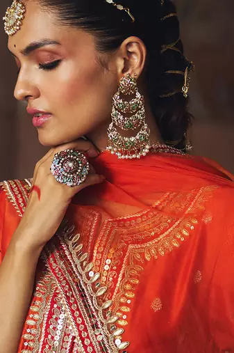 Orange embroidered chanderi silk sharara set