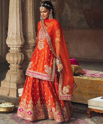 Orange embroidered chanderi silk sharara set 4