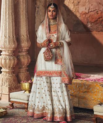 Ivory embroidered chanderi silk sharara set 1