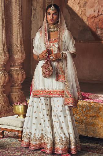 Ivory embroidered chanderi silk sharara set
