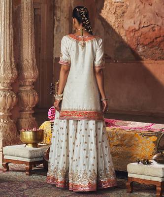 Ivory embroidered chanderi silk sharara set 2