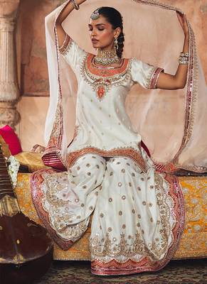 Ivory embroidered chanderi silk sharara set 3