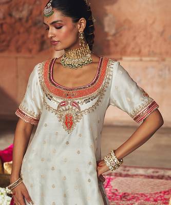 Ivory embroidered chanderi silk sharara set 4