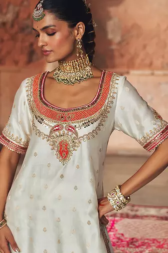 Ivory embroidered chanderi silk sharara set
