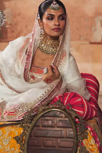 Ivory embroidered chanderi silk sharara set
