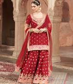 Red embroidered chanderi silk sharara set