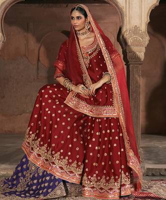 Red embroidered chanderi silk sharara set 2