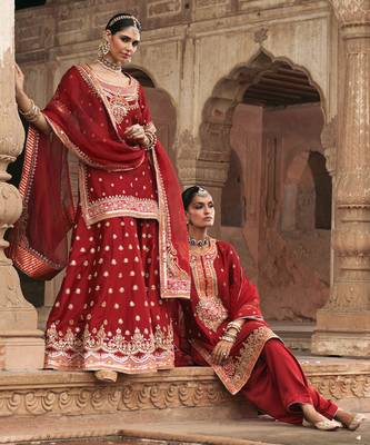Red embroidered chanderi silk sharara set 3